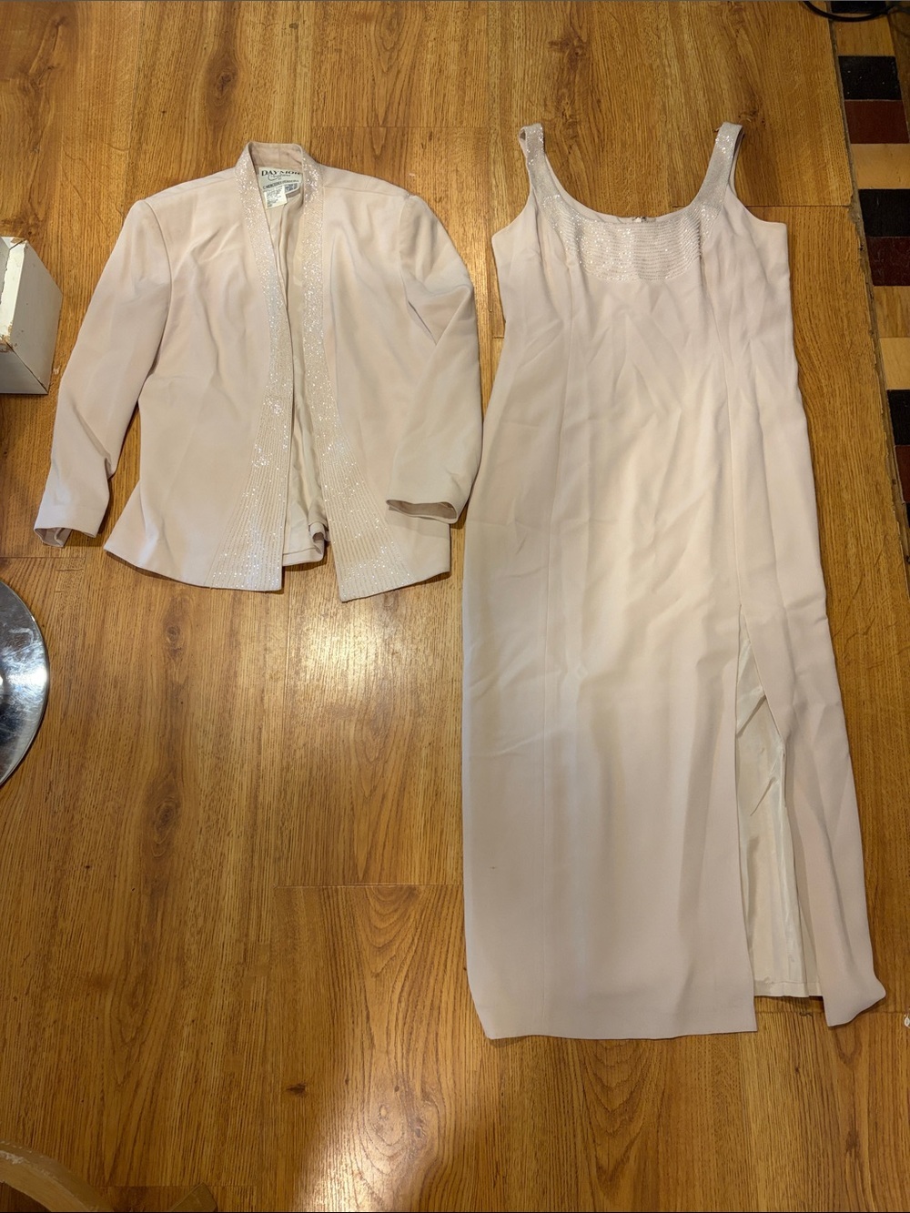 Daymor Couture Gown & Jacket Beaded Neck Chiffon Tank - Light Blush Size 12